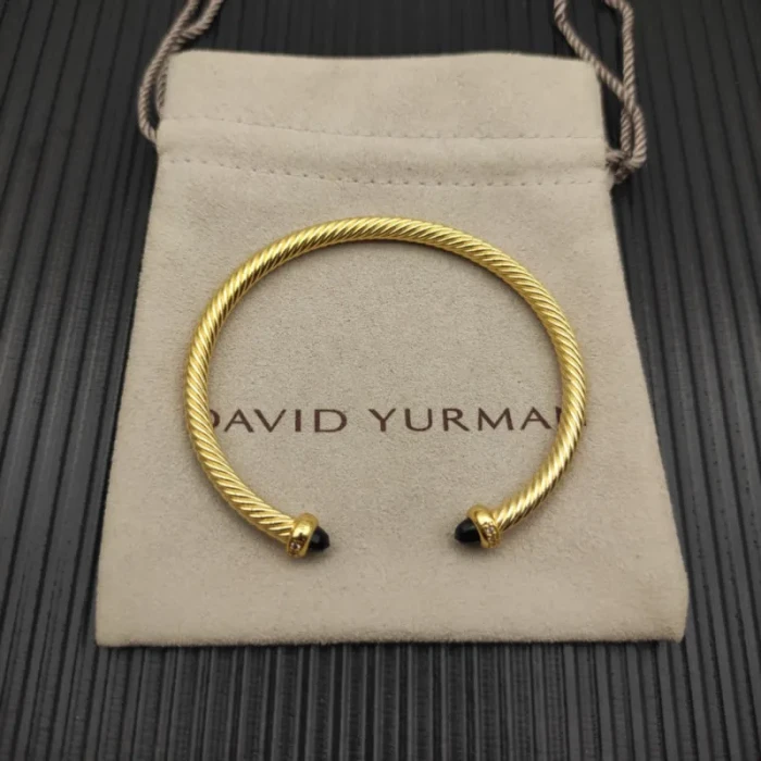 David Yurman 4mm Gold Black Diamond Bangle Bracelet