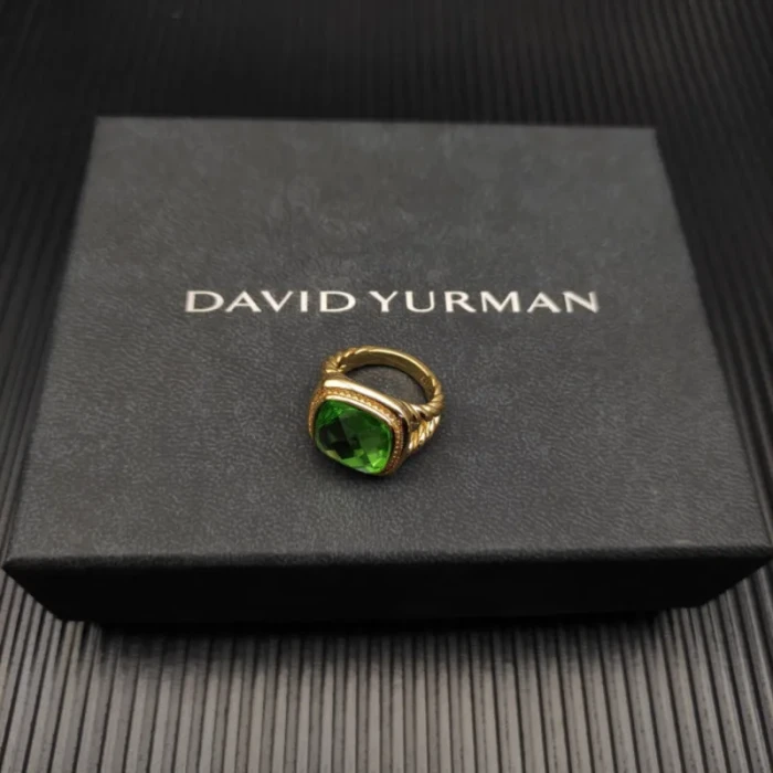 David Yurman Gold 14mm Square Green Pavé Diamond Ring