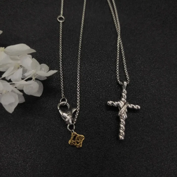 David Yurman Gold and Silver Double X Cross Pendant Necklace