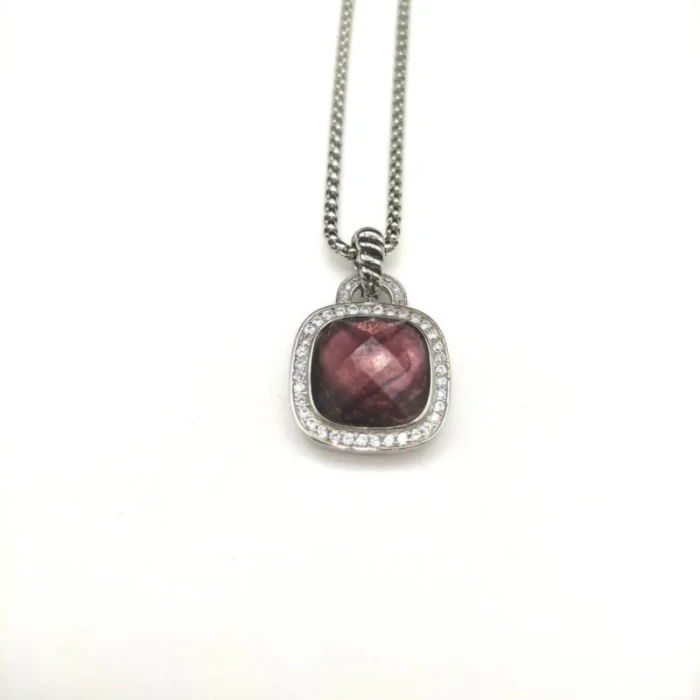 David Yurman 14mm Cushion-Cut Center Stone Necklace with Purple Pavé