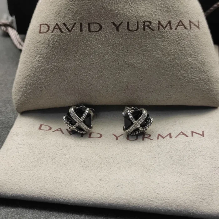 David Yurman 11mm Hexagon Diamond Black Onyx Stud Earrings