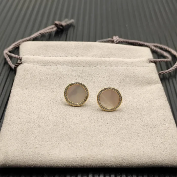 David Yurman 14mm Gold Mother-Of-Pearl Diamond Circle Stud Earrings