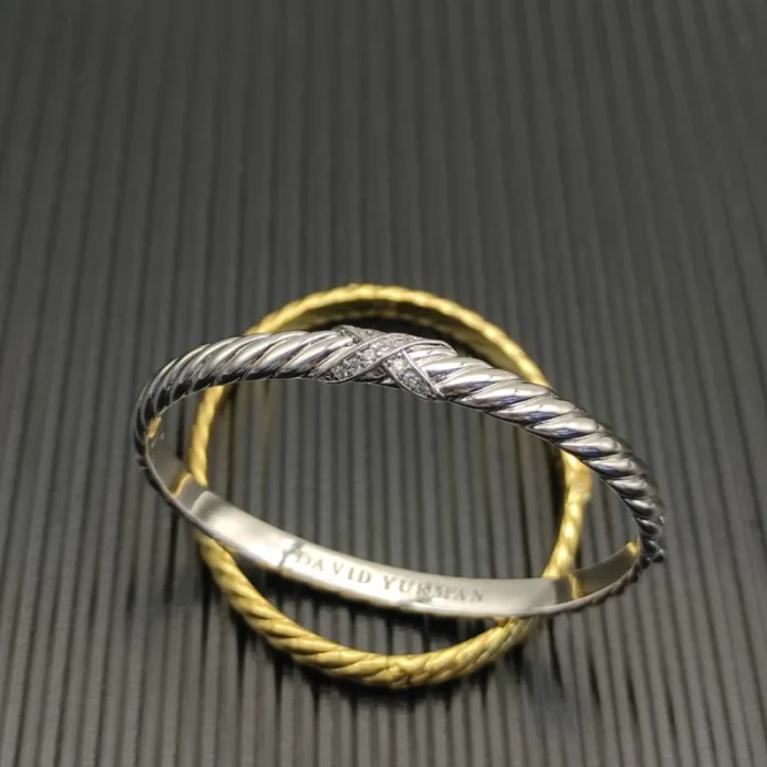 David Yurman 6.2mm Sterling Silver X-Pattern Pavé Wave Cuff Bracelet