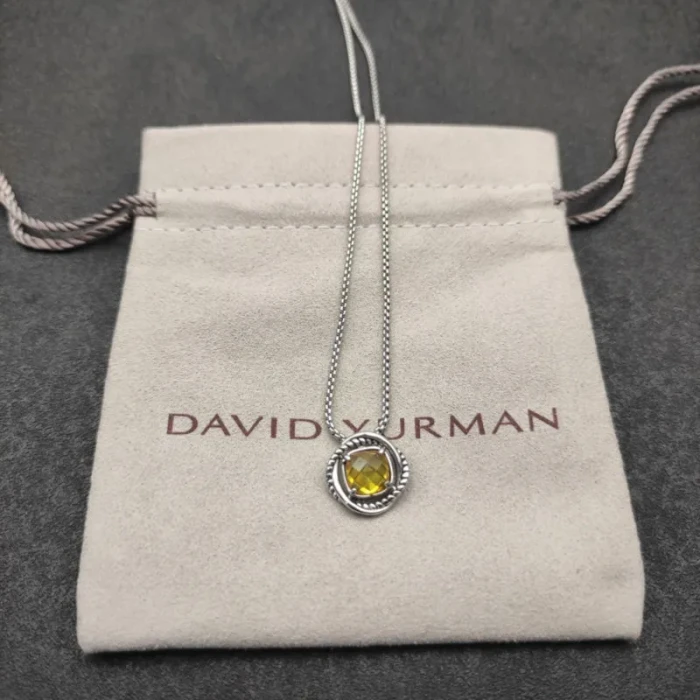 David Yurman 7mm Cable Twist Square Yellow Diamond Pendant Necklace, 1.5mm Chain, Length 45cm + 5cm