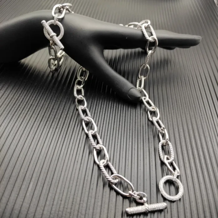 David Yurman 11mm Silver Pavé Twisted Cable Rotating Clasp Necklace