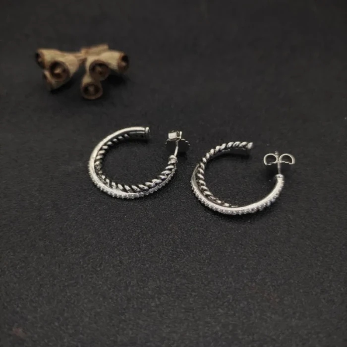 David Yurman Cable Pavé Diamond Silver Hoop Earrings