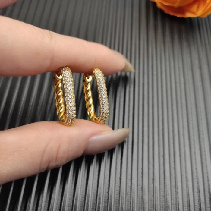 David Yurman Gold 24.3×15.9mm Pavé Hoop Earrings