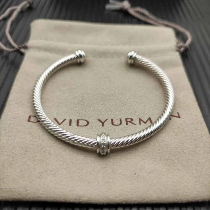 David Yurman 4mm Cable Bracelet with Single Bead Pavé Accent