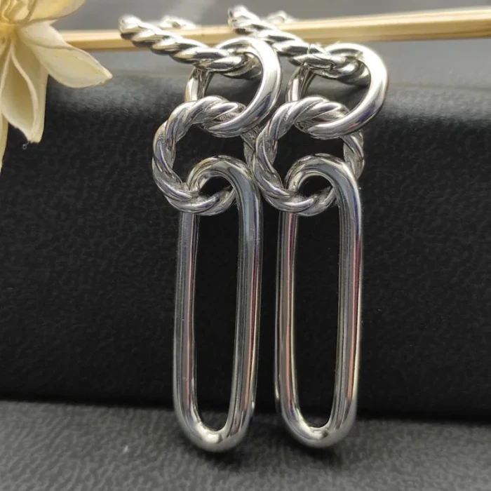David Yurman Silver Four-Ring Earrings, 53.5mm Length