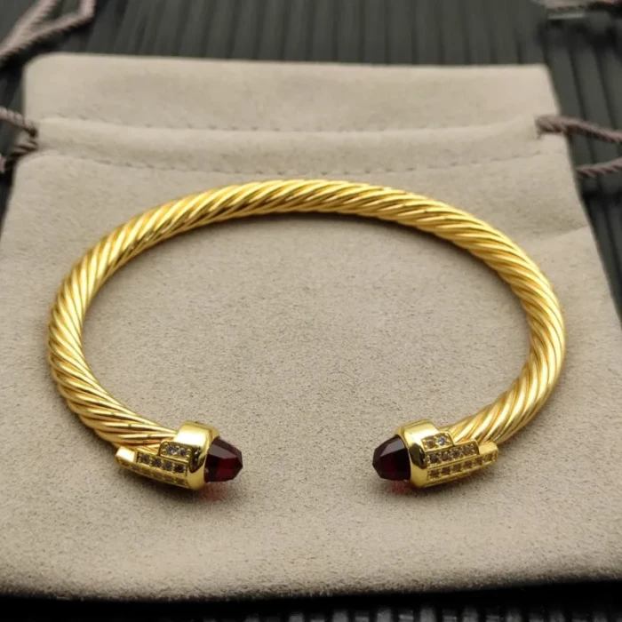 David Yurman Gold 5mm Five-Row Cable Bracelet with Purple Pavé