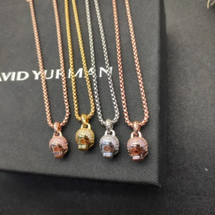 David Yurman Rose Gold Purple Diamond Gumball Necklace, 2mm Chain, 45+5cm Adjustable Length