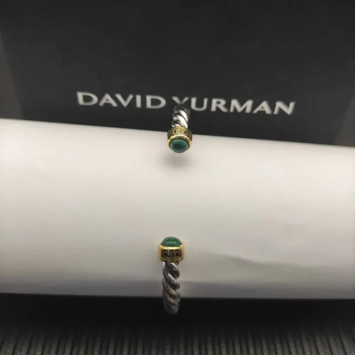 David Yurman 6mm Gold and Silver Malachite Cable Cuff Bracelet