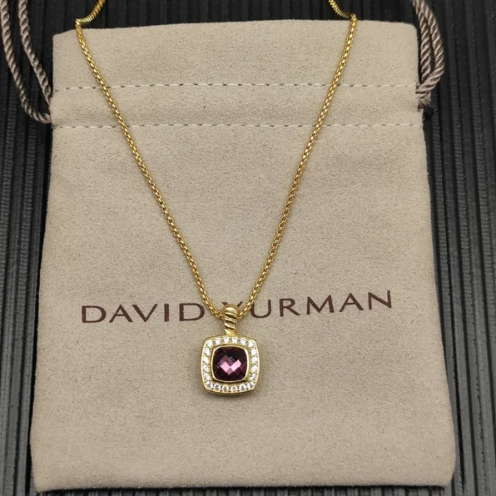 David Yurman Gold Square Pavé Purple Diamond Necklace