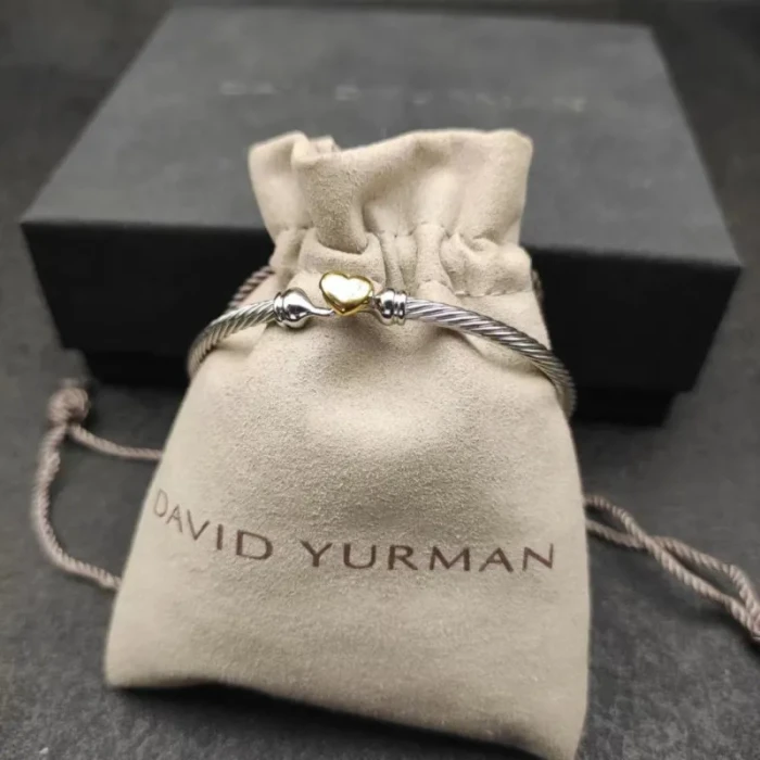 David Yurman 3mm Gold and Silver Heart Cuff Bracelet