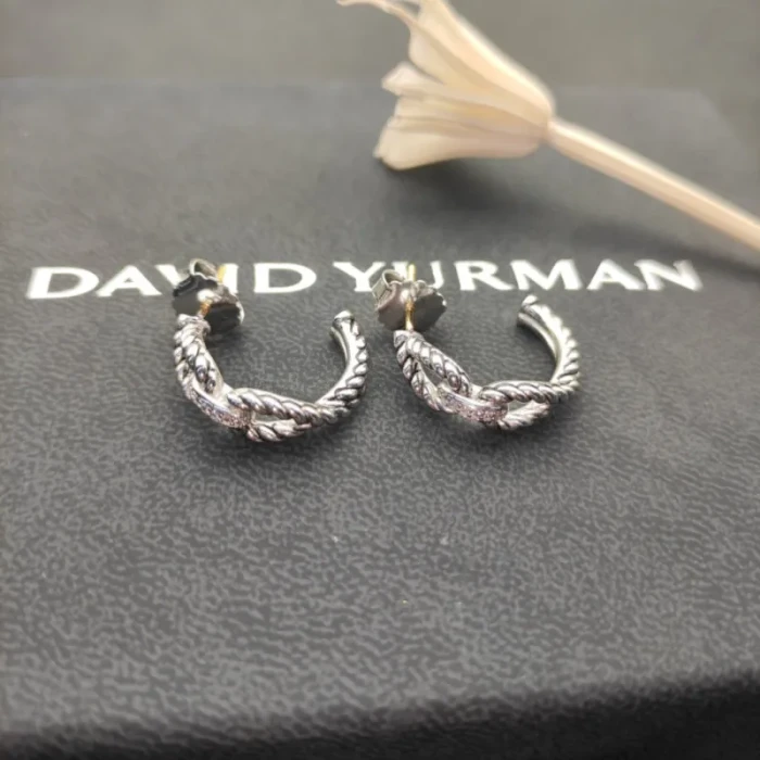 David Yurman Silver Cable Twist Crossover Diamond Earrings
