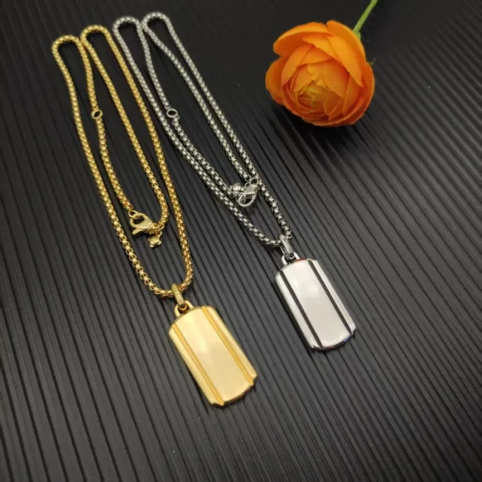 David Yurman Gold Streamlined Rectangular Tag Necklace