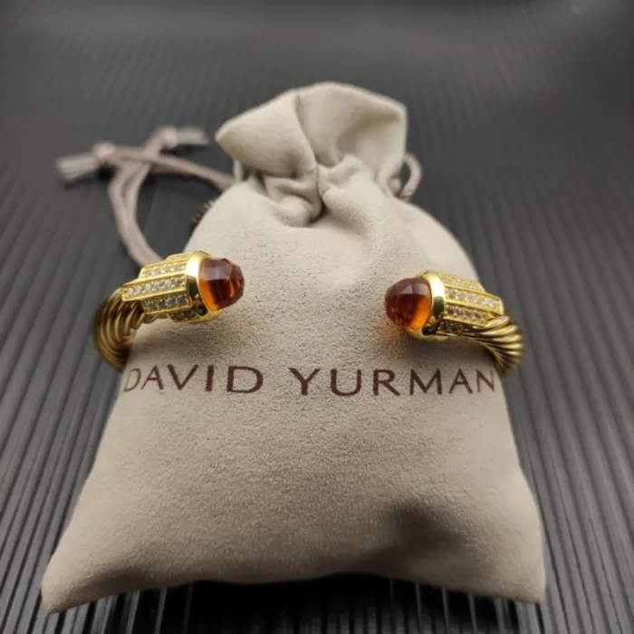 David Yurman 7mm Gold-Tone Cable Cuff Bracelet Champagne Diamonds