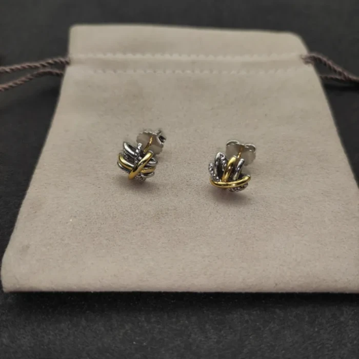 David Yurman Gold and Silver Interlocking Heart Stud Earrings, 11mm