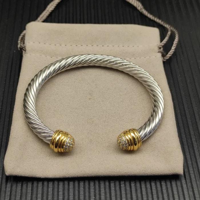 David Yurman 7mm Gold Pavé Half-Diamond Head Cable Cuff Bracelet
