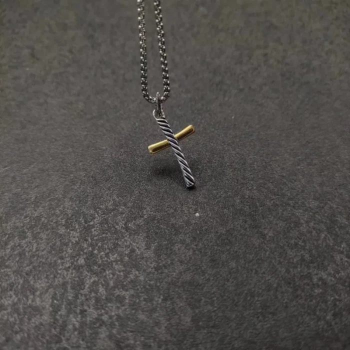 David Yurman Gold and Silver Horizontal Cross Pendant Necklace