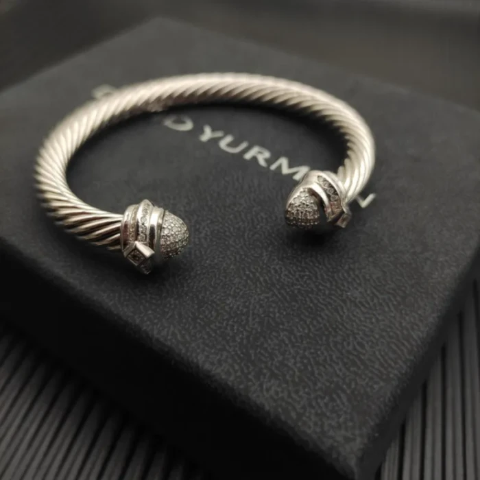 David Yurman 7mm Sterling Silver Oval Pavé Cable Cuff Bracelet
