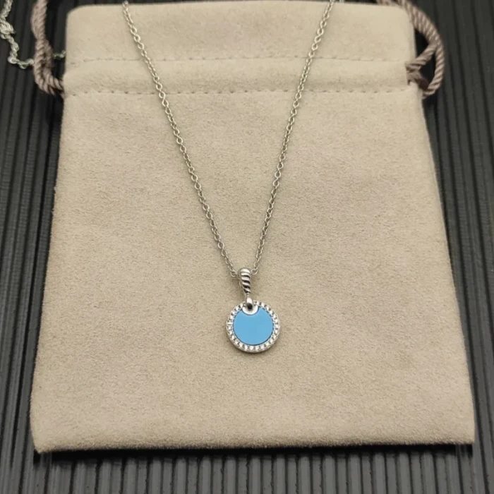 David Yurman Sterling Silver 17.8mm Round Pavé Turquoise Necklace