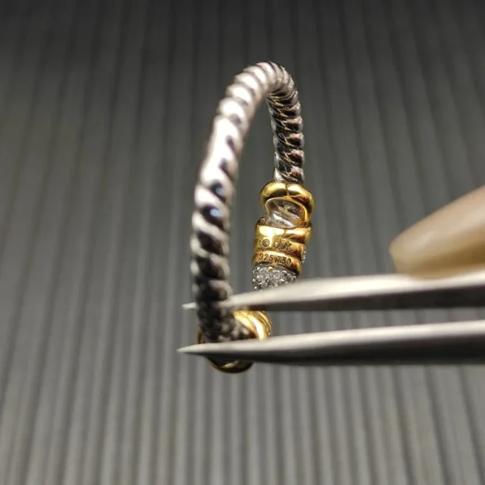 David Yurman Gold and Silver Pavé Cable Wrap Ring