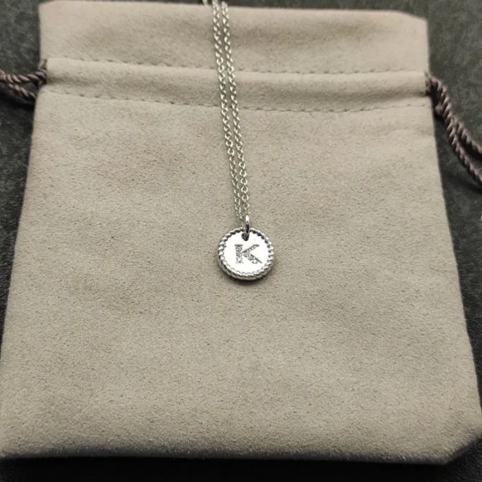 David Yurman Silver Diamond Letter K Round Pendant Necklace, Length 42cm + 3cm + 3cm