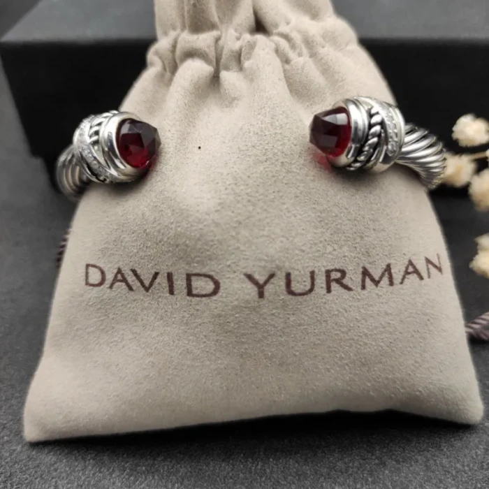 David Yurman 7mm Cable Bracelet with Rotating Red Pavé End Caps
