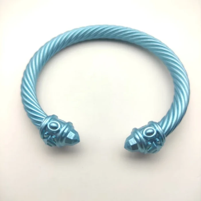 David Yurman 7mm Light Blue Colorful Enamel Cuff Bracelet, Fits Wrist Size 16cm - 20cm