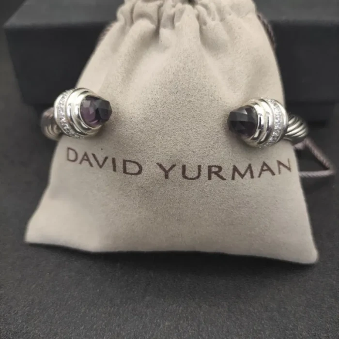 David Yurman 7mm Cable Bracelet with Purple Pavé End Caps