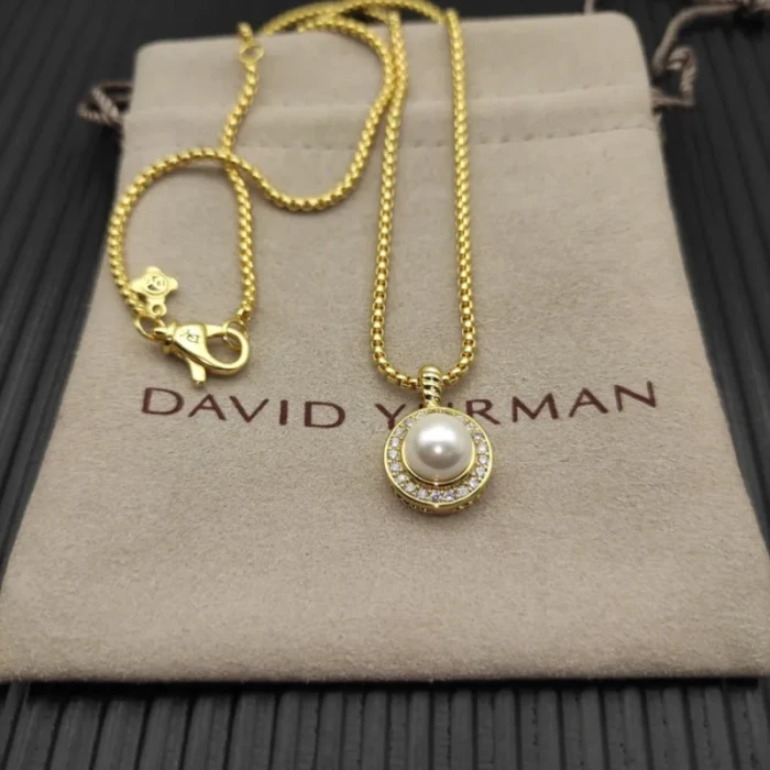 David Yurman 11mm Gold Round Pearl Pendant Necklace