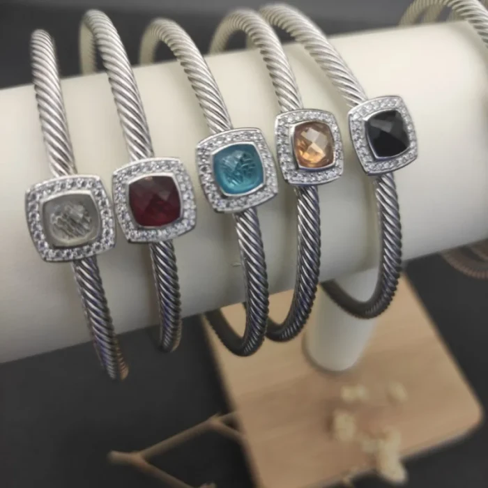 David Yurman 4mm Square Pavé Cable Bracelet with Black Diamonds