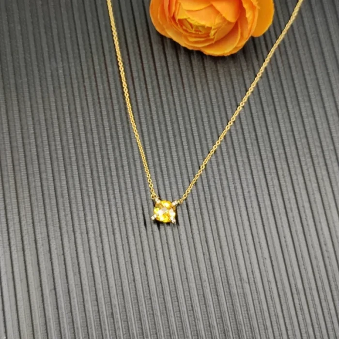 David Yurman Gold 8mm Four-Prong Yellow Diamond Necklace
