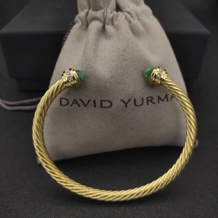 David Yurman Gold Tone 5mm Blue Diamond Cuff Bracelet