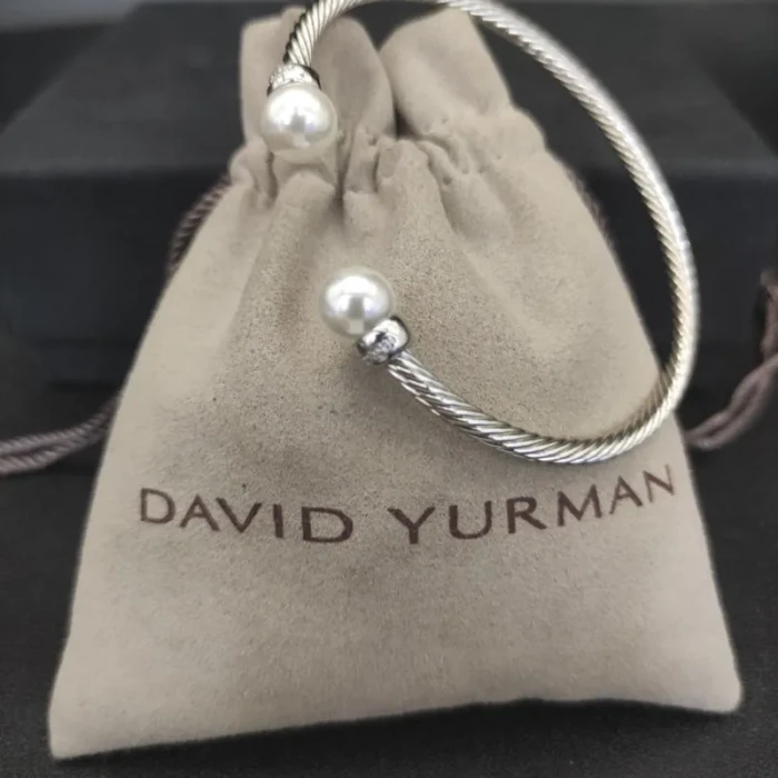 David Yurman 3mm Silver Cable Pearl Bracelet
