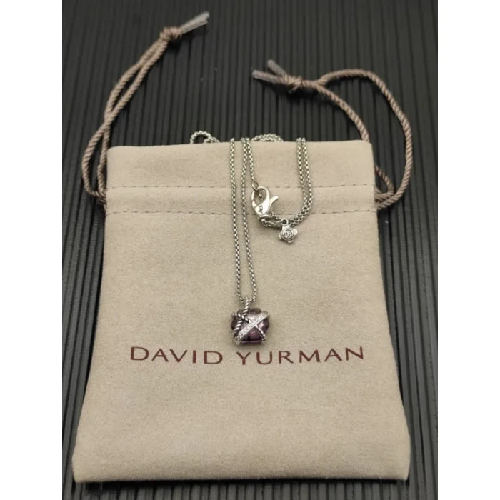 David Yurman 11mm Hexagon Amethyst Diamond Pendant Necklace