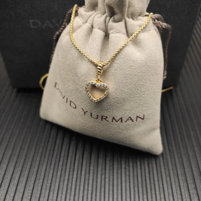 David Yurman 11mm Gold Openwork Heart Pavé Diamond Necklace