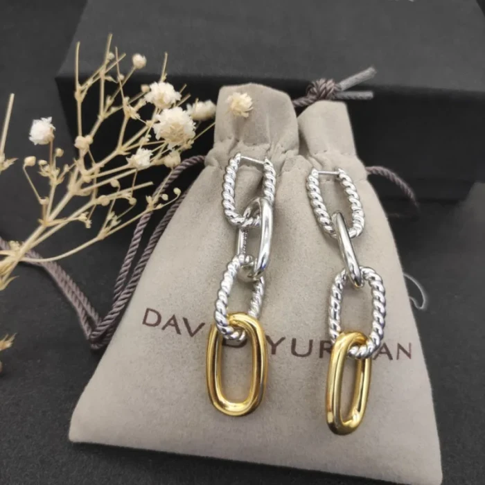 David Yurman Gold and Silver Cable Twist Hoop Earrings with Clasp Closure