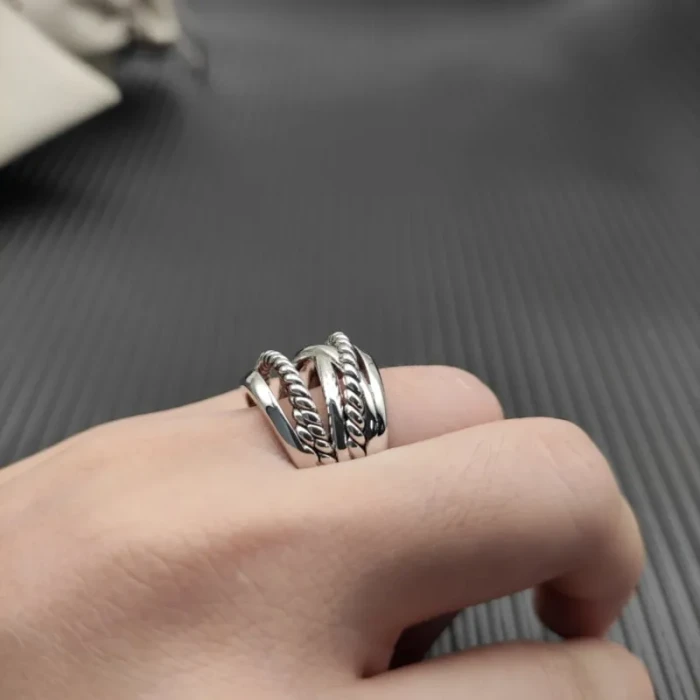 David Yurman Silver Double Cylinder Cross Ring