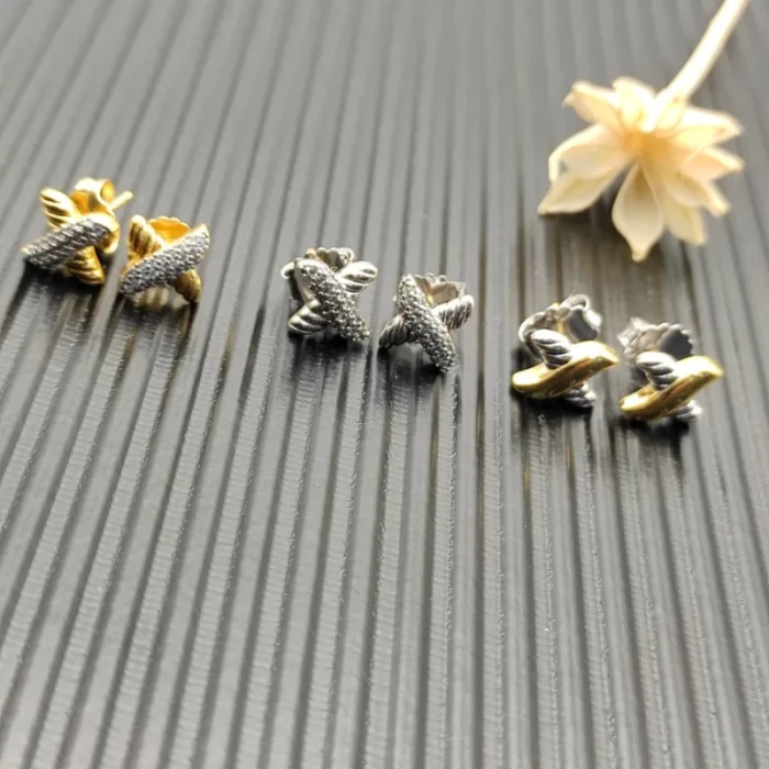 David Yurman Gold X Pavé Diamond Stud Earrings