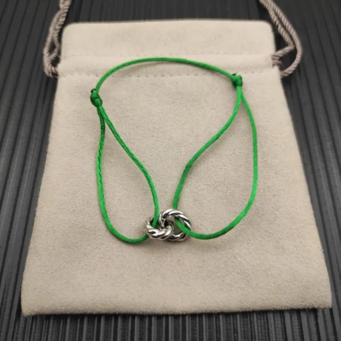 David Yurman Green Double Ring Sterling Silver Nylon Cord Bracelet