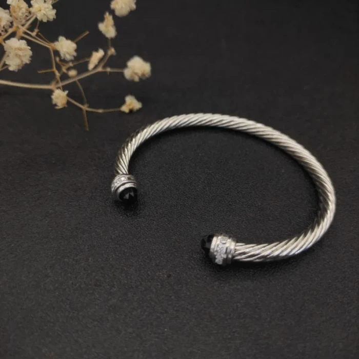 David Yurman 5mm Gemstone Black Diamond Station Cuff Bracelet