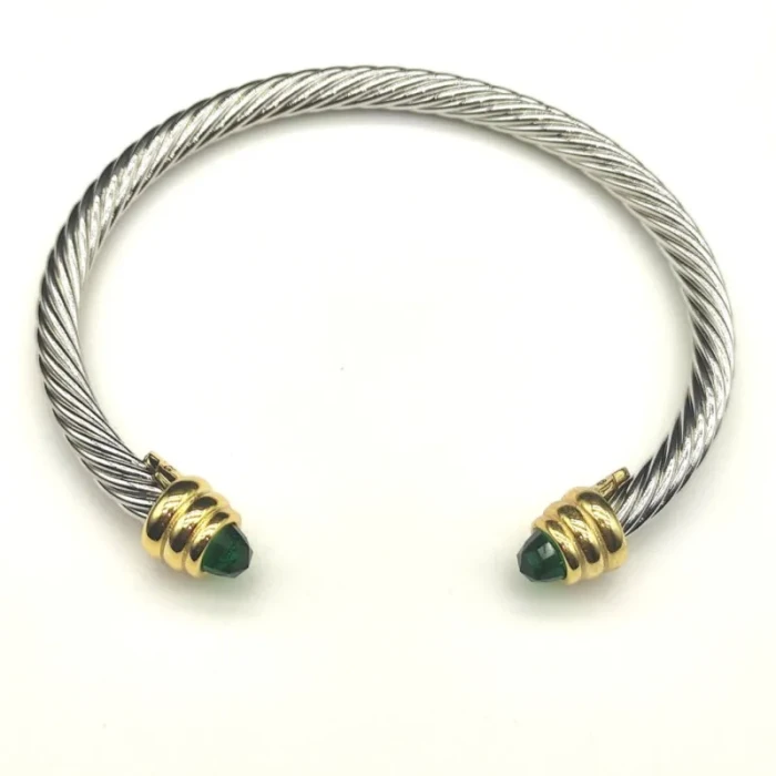 David Yurman 5mm Gold-End Deep Green Diamond Cable Cuff Bracelet