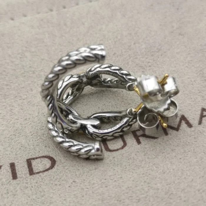 David Yurman Cable Cross Gold and Silver Hoop Earrings