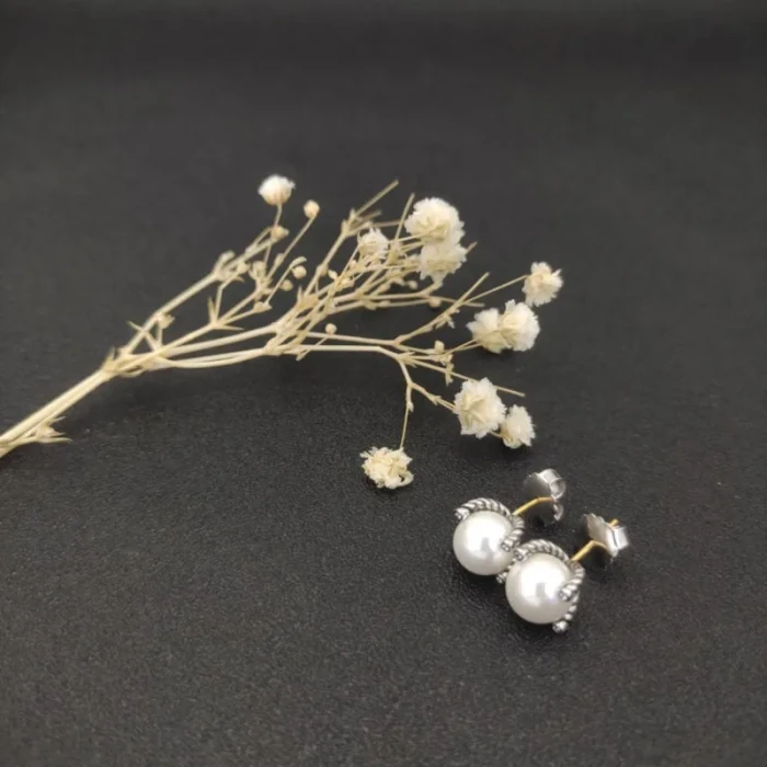 David Yurman Sterling Silver Four-Prong Pearl Stud Earrings