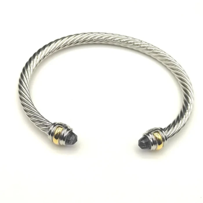 David Yurman 5mm Double-End Cap Cable Cuff Bracelet Purple Diamonds