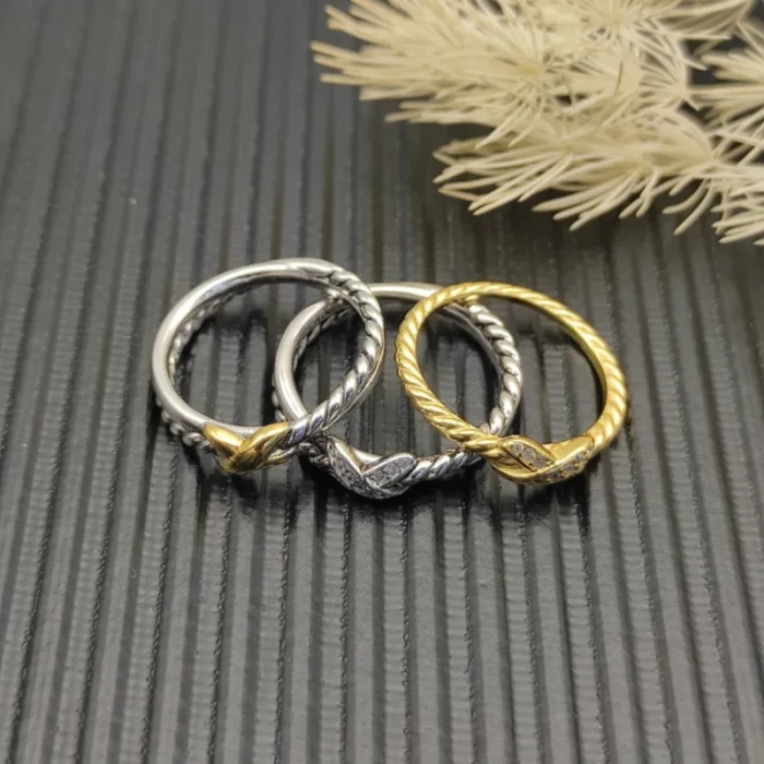 David Yurman 2.2mm Gold Cable X Pavé Diamond Ring