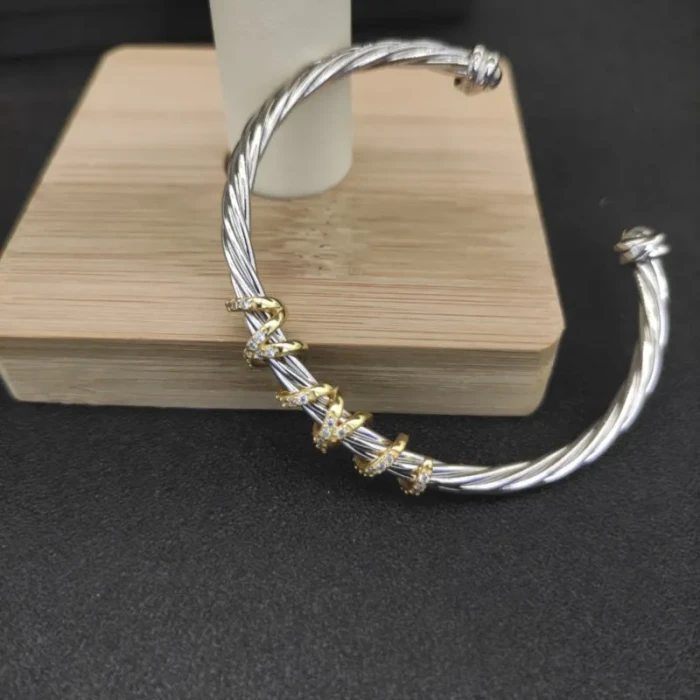 David Yurman 4mm Cable Cuff Bracelet with Rotating Curved Round End Caps