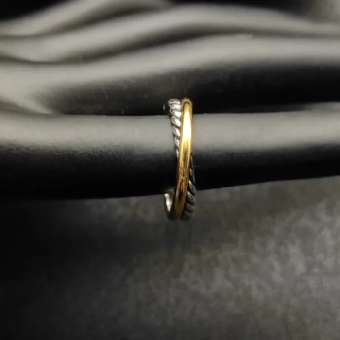David Yurman Gold and Silver Cable Twist Crossover Ring